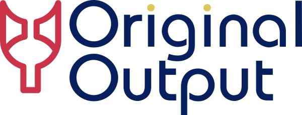 Logo with text 'Original Output' and abstract red emblem.