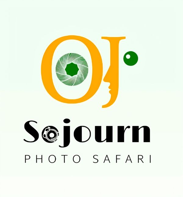 Logo for Sojourn Photo Safari with a creative camera and face design.