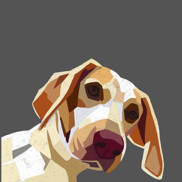 Stylized digital illustration of a dog.