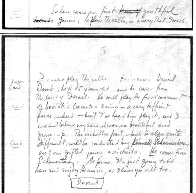 Leonard Bernstein's handwritten notes about Daniel