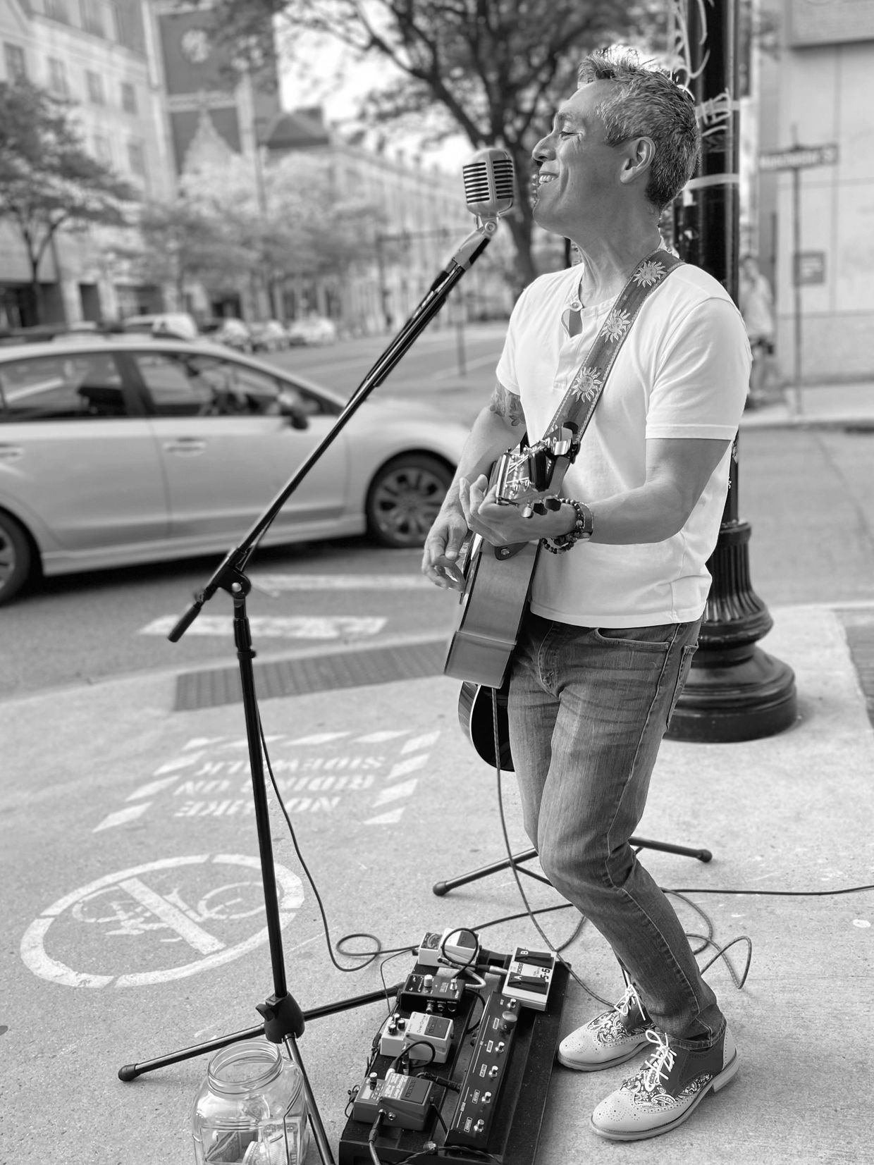 Playing for al fresco diners at Xo Bistro in Manchester NH.