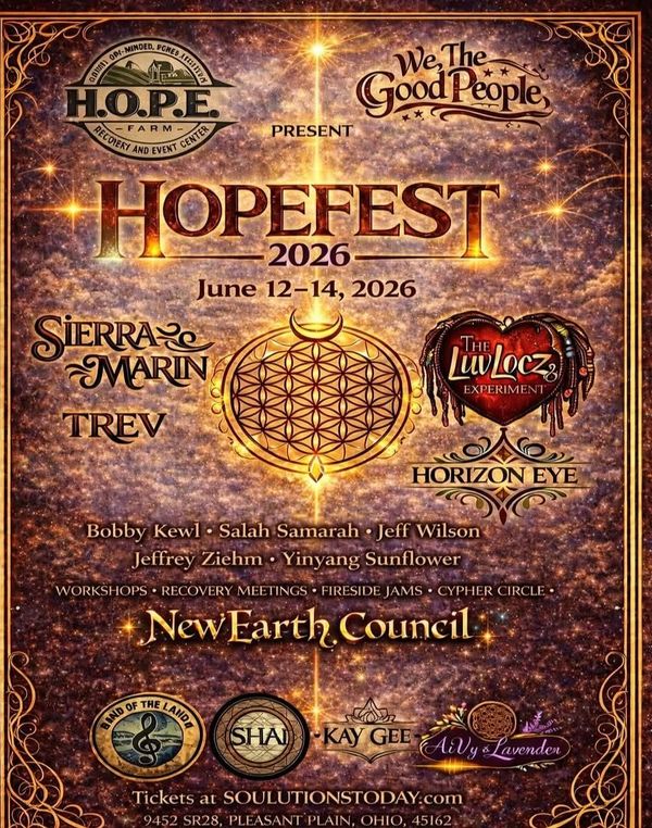 Hopefest 2026 event poster with featured artists and activities.