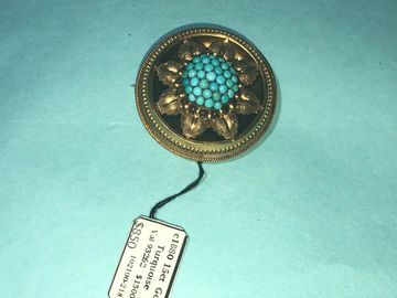 c1880  15ct Gold & Sterling Silver "bull's-eye" locket back brooch - Turquoise set centre