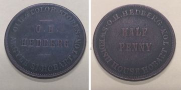 Tasmanian Trade Token O.H. Hedberg, Argyle Street Hobart Ton