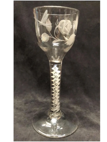 C1770-75 English wine glass of Jacobite interest.