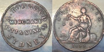 Sydney Trade Token - A Toogood Merchant Pitt & King Street 1855