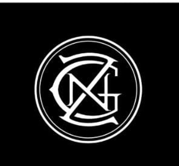 Stylized white interlocking letters CGN inside two white concentric circles on black background.