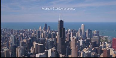 Aerial view of Chicago skyline with Morgan Stanley text overlay.