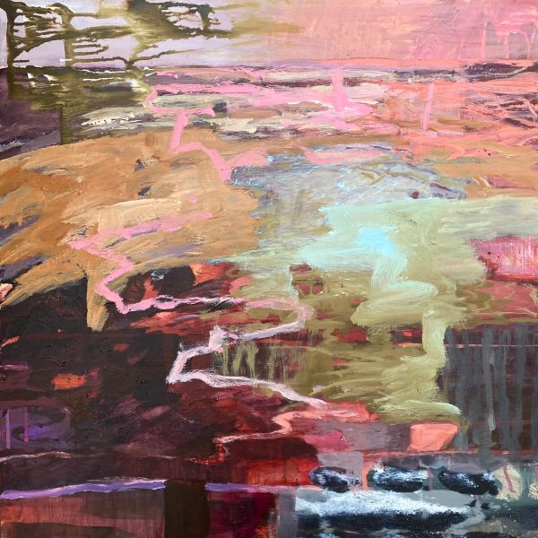 Abstract painting with vibrant colors and brush strokes