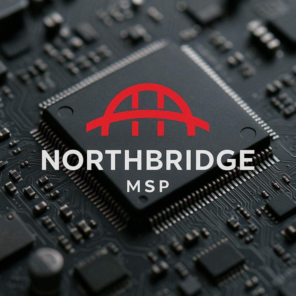 Microchip with a red Northbridge MSP logo on a circuit board.