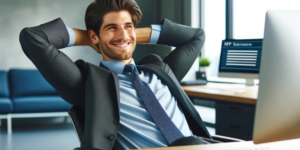 business salesperson is happy and relaxed because he completed his RFP submissions and won the deal