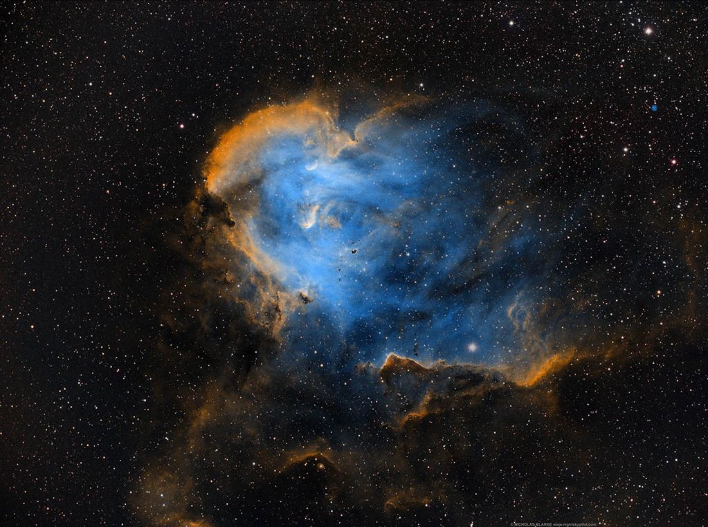 A wide-field view of IC 2944 the Running Chicken Nebula, narrowband, from Cohuna, Australia