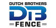 Logo of Dutch Brothers Fence featuring bold blue and black text.