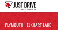 Just Drive event logo with Plymouth and Elkhart Lake locations.