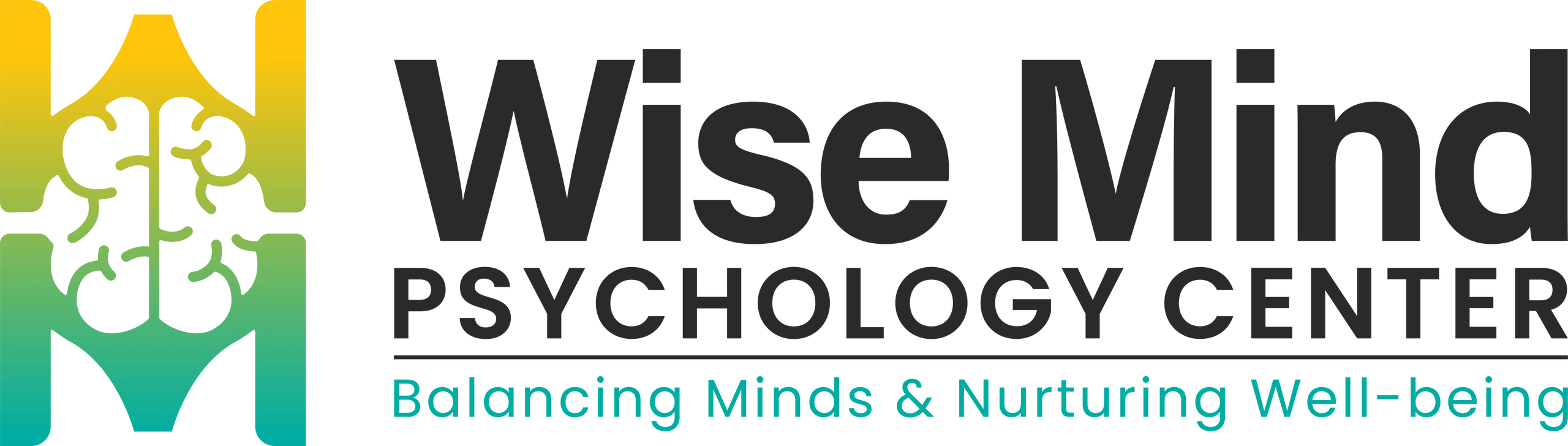 Logo of Wise Mind Psychology Center with brain and gradient colors.