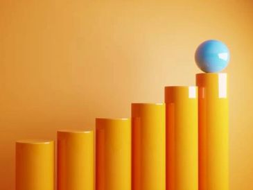 Financial growth represented by upward bars.