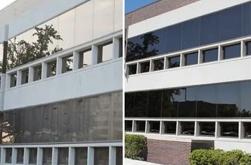 Before-and-after of commercial building wash & window cleaning. Jackson, MS and nearby areas.