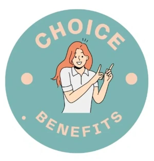 Illustration of a woman with the text 'Choice Benefits'.