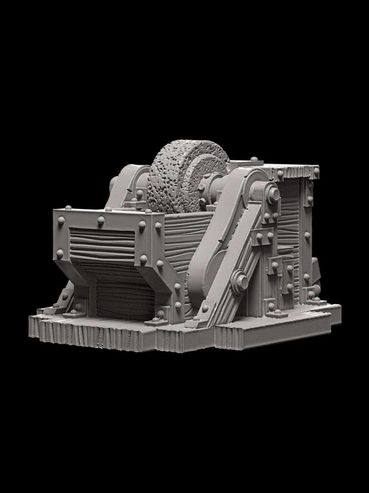 3D model of a mechanical crusher machine with textured rollers.