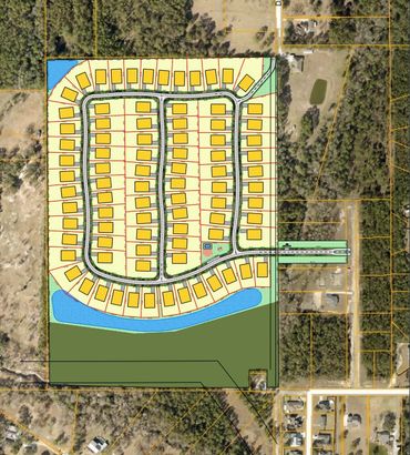 Housing development plan overlaid on a rural area.