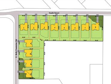 Site plan with house lots along South Street and 7th Avenue.