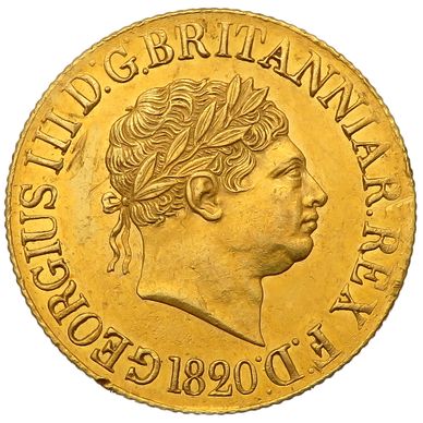 1820 British gold coin featuring King George IV and St. George slaying the dragon.