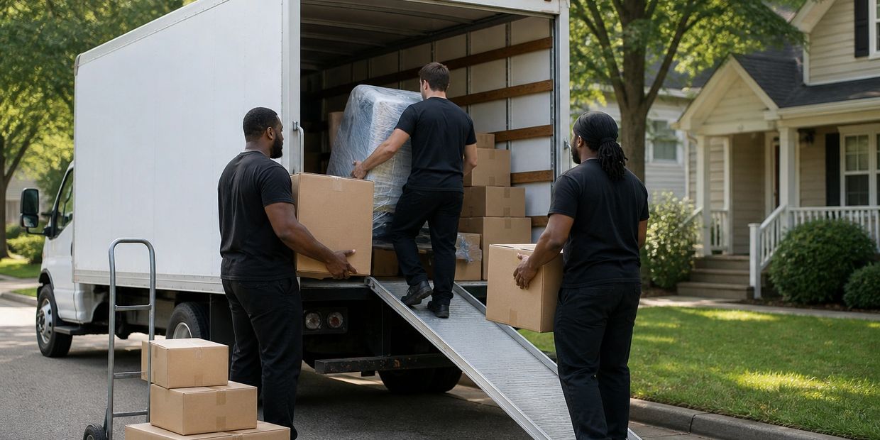 Andy Anderson Moving crew loading boxes onto a truck – in-state movers from Fayetteville, NC