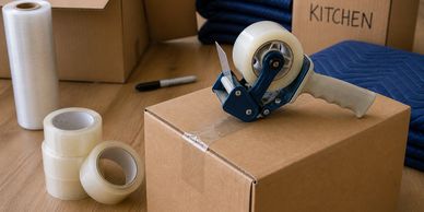 Packing tape and dispensers for secure moving boxes