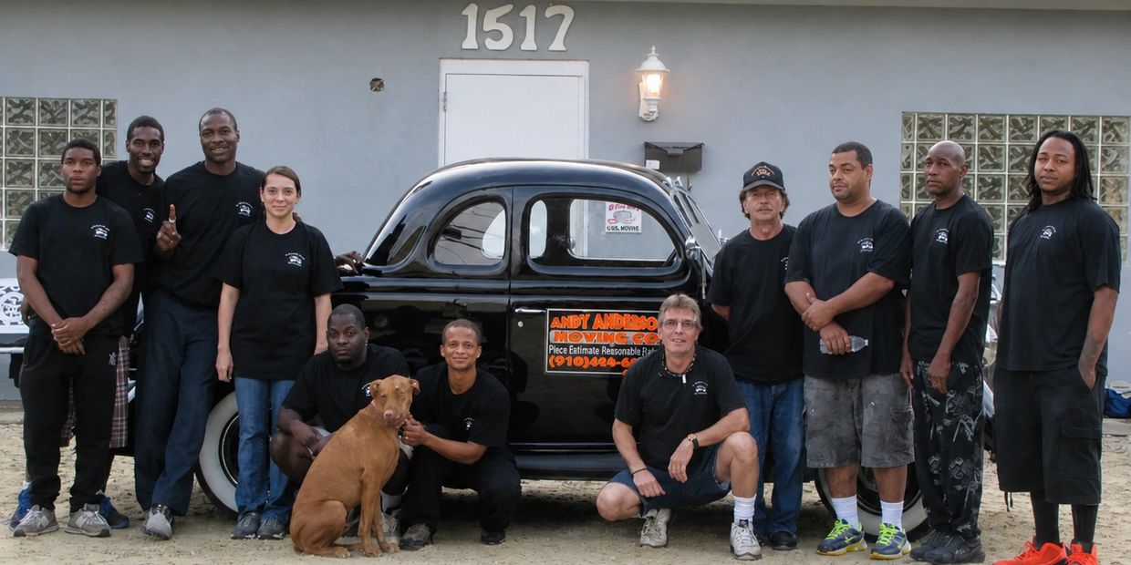 Andy Anderson Moving Co. local moving team outside their Fayetteville, NC office at 1517 Hope Mills 