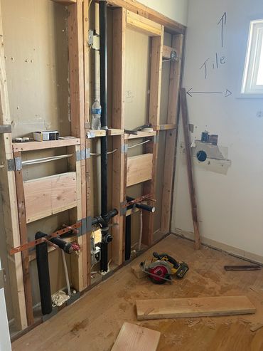 Brand new plumbing installation with new hot and cold waterlines to feed a new double sink vanity.