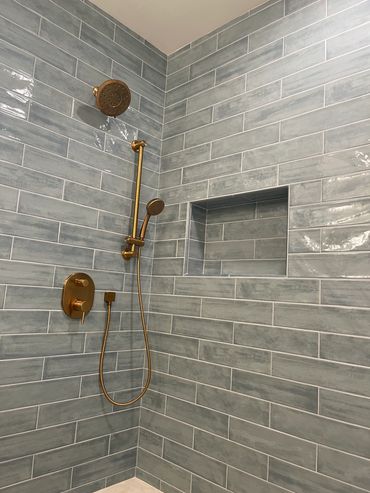 Custom Walk-in shower, water proofed, level wall preparation,  for durable tile installation. 