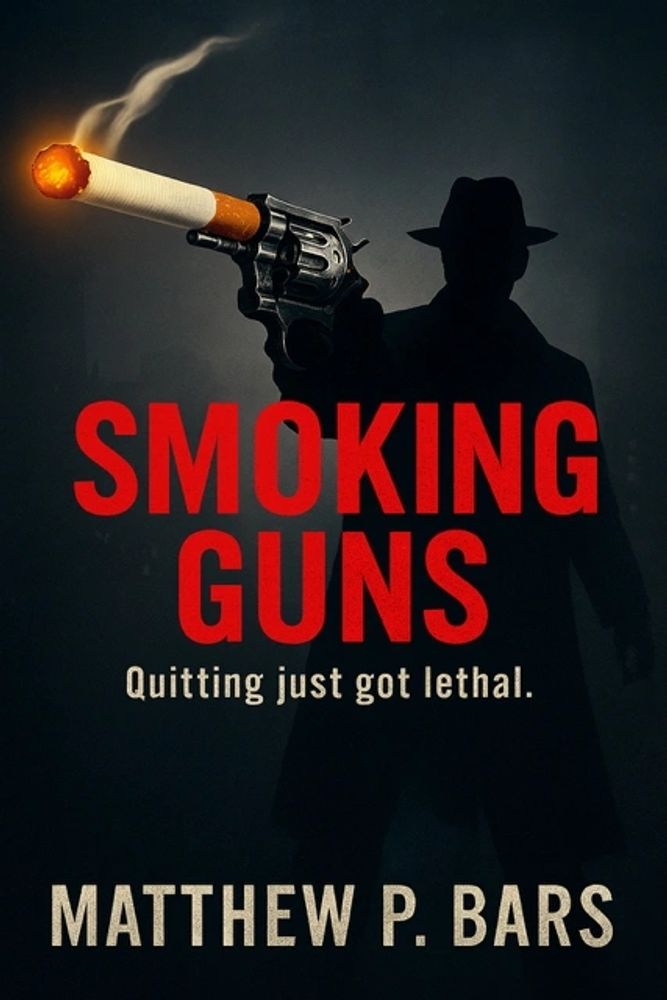 Book cover showing a revolver with a cigarette barrel and the title 'Smoking Guns'.