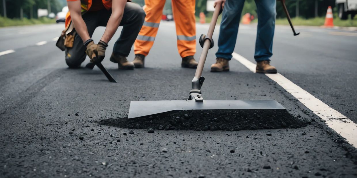 Men working on asphalt repair