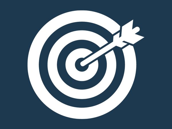 White target with an arrow hitting the bullseye on dark blue background.