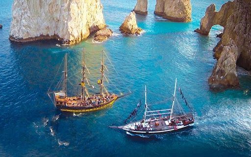 Pirate ship off the coast of Los Cabos, Mexico - a glimpse into the region's maritime history.