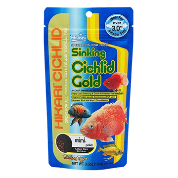 Packet of Hikari Sinking Cichlid Color fish food.