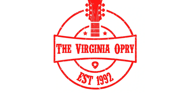 Vintage red logo for The Virginia Opry with a guitar headstock and established date 1992.