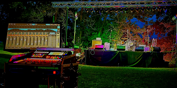 stage, sound, and lighting set-up