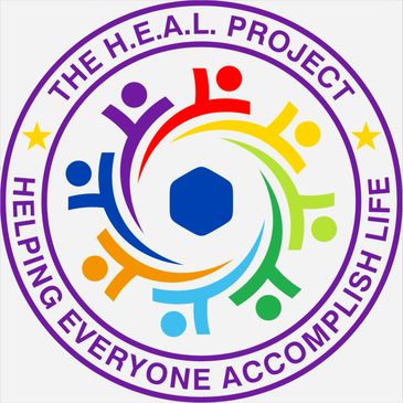 Colorful circular logo of The H.E.A.L. Project promoting unity and achievement.