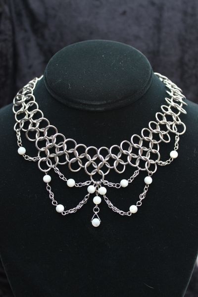 chainmail necklace with mother of pearl beads