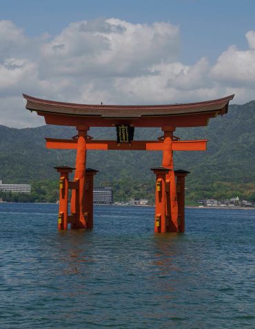 The iconic floating torii gate of Itsukushima Shrine in Japan.