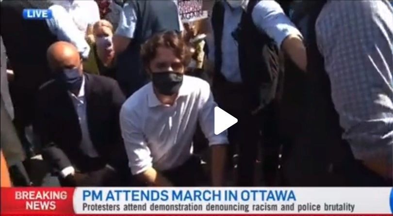 Trudeau takes a kneee in solidarity with BLM Trudeau takes a kneee in solidarity with BLM