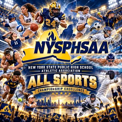Collage showcasing various high school sports under NYSPHSAA.