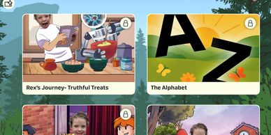 Screenshot of a children's app with locked educational content.