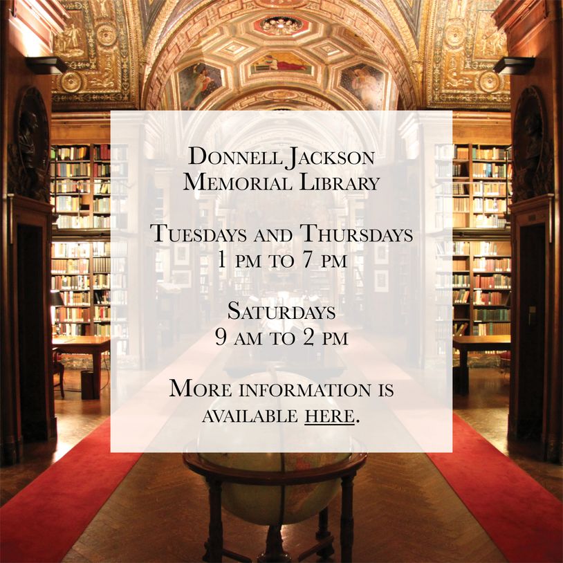 Hours of operation for the Donnell Jackson Memorial Library are Tuesdays and Thursdays from 1 PM to 