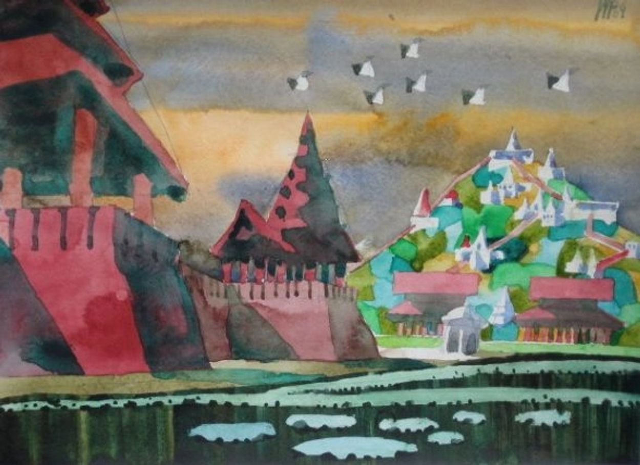 Mandalay Moat and Hill, Win Pe, 2009, Watercolor, 11x15 inches