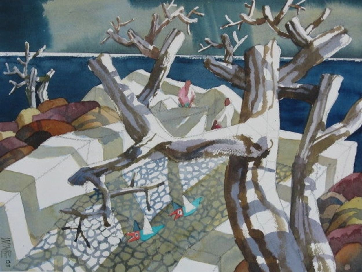 Steps Down to the Irrawaddy, Win Pe, 2008, Watercolor, 12x16 inches