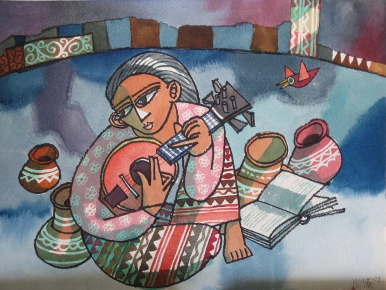 A Lady with Mandolin, Win Pe, 2008, Watercolor, 12 x 16 inches 