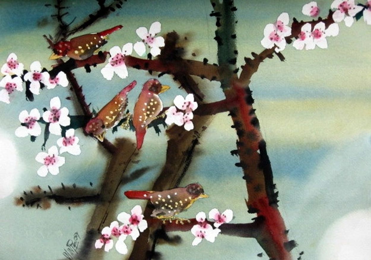 Birds with Cherry Blossom, Win Pe, 2009, Watercolor, 14 x 20 inches