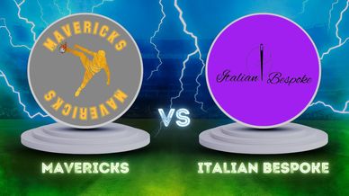 Mavericks vs Italian Bespoke team logos with lightning background.